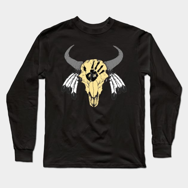 Bison Skull 3 Long Sleeve T-Shirt by Brightfeather